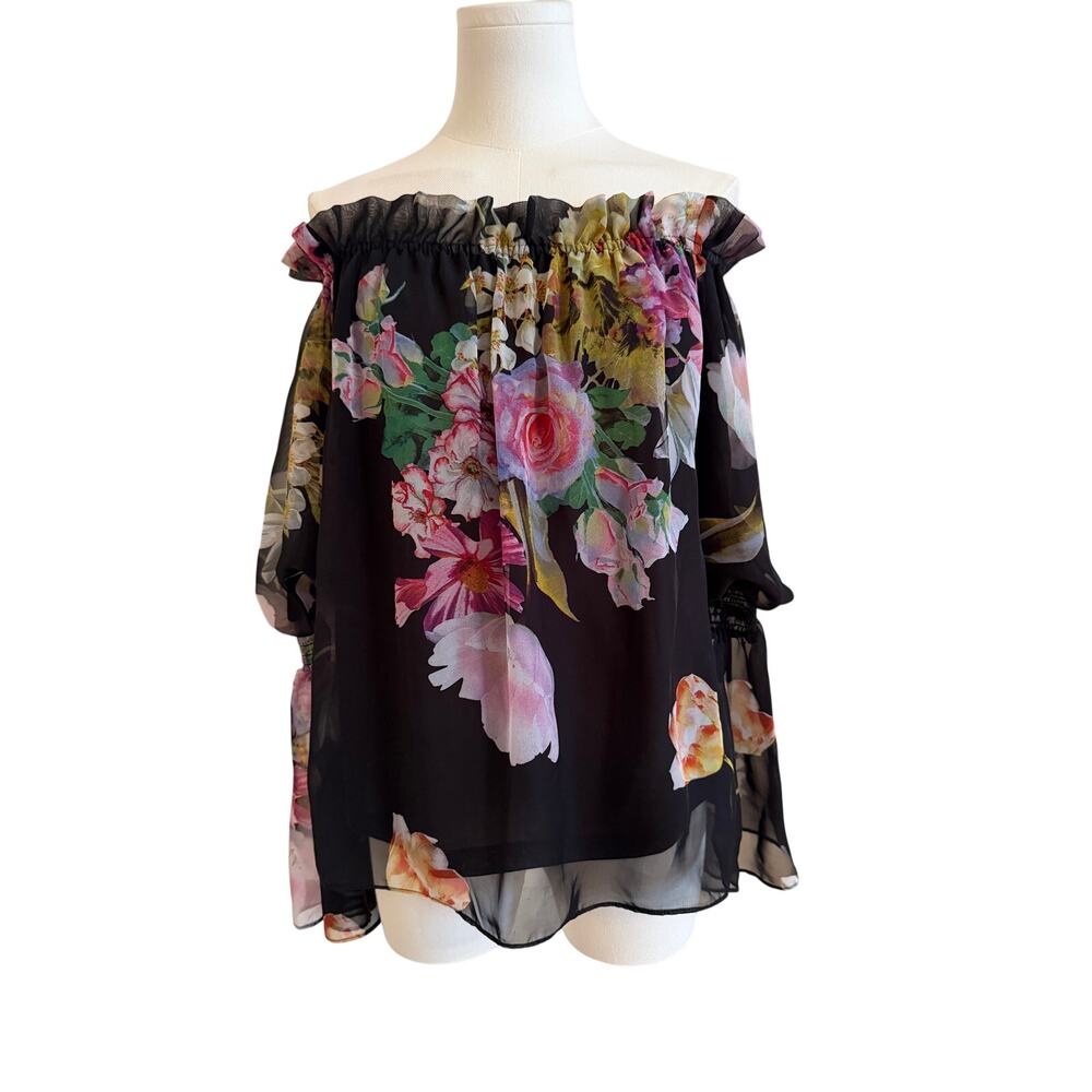 Rarities Floral Overlay Off-Shoulder Blouse - Small